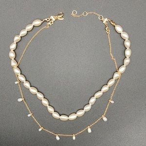 Banana Republic Double Strand Faux Pearl and Gold Necklace
